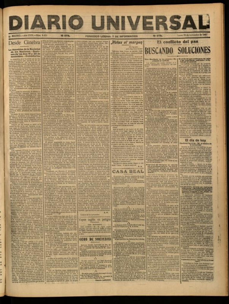 Miniatura de Diario Universal del 29 de noviembre de 1920