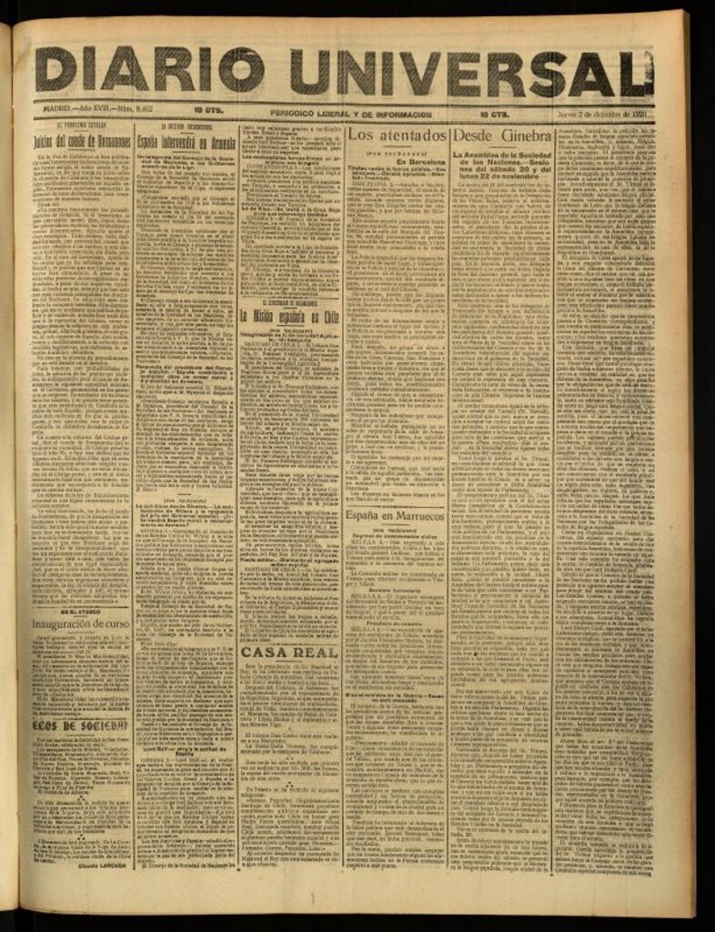 Miniatura de Diario Universal del 2 de diciembre de 1920