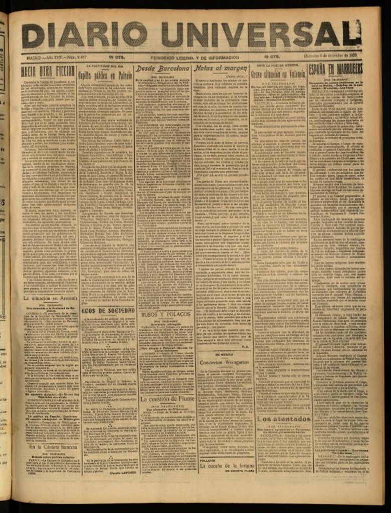 Miniatura de Diario Universal del 8 de diciembre de 1920