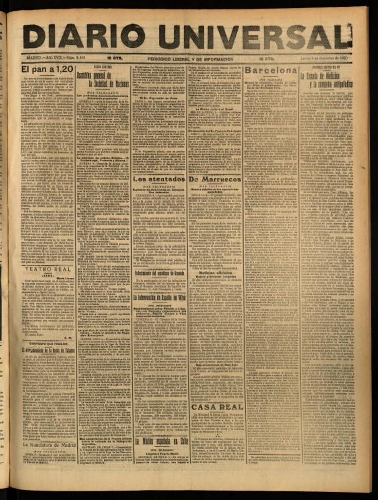 Miniatura de Diario Universal del 9 de diciembre de 1920