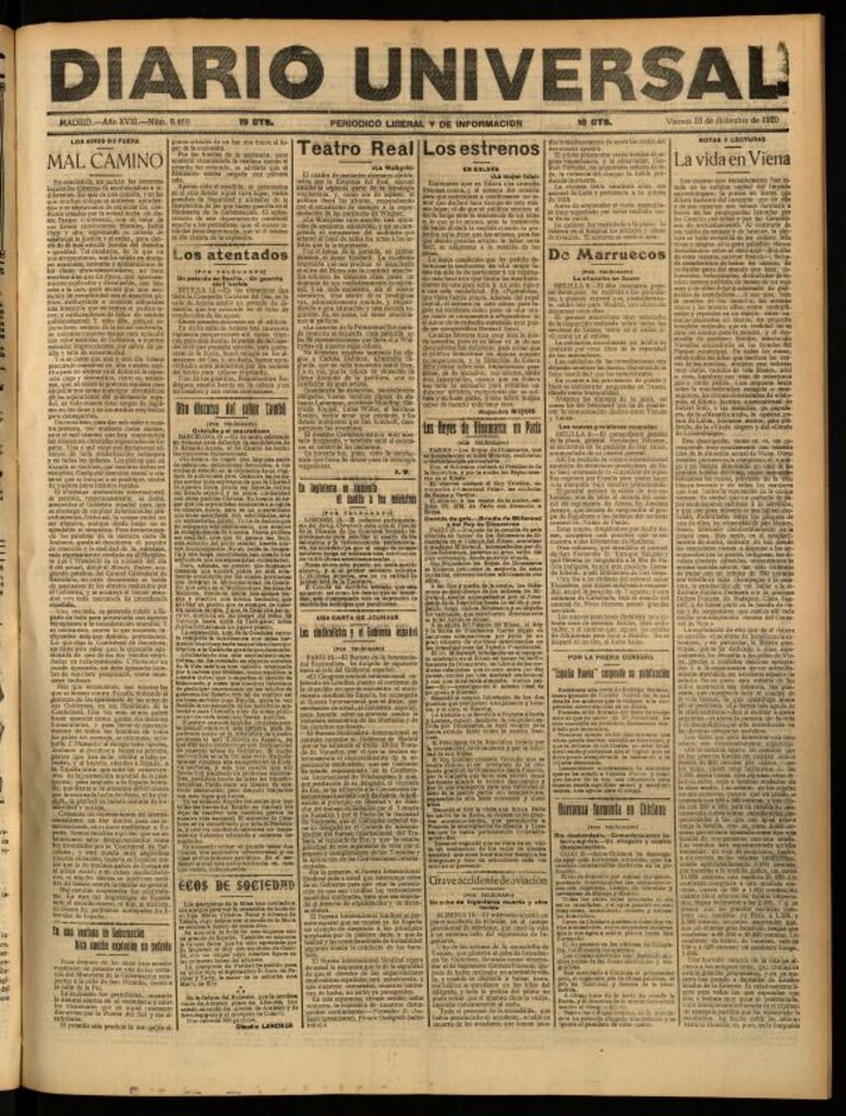 Miniatura de Diario Universal del 10 de diciembre de 1920