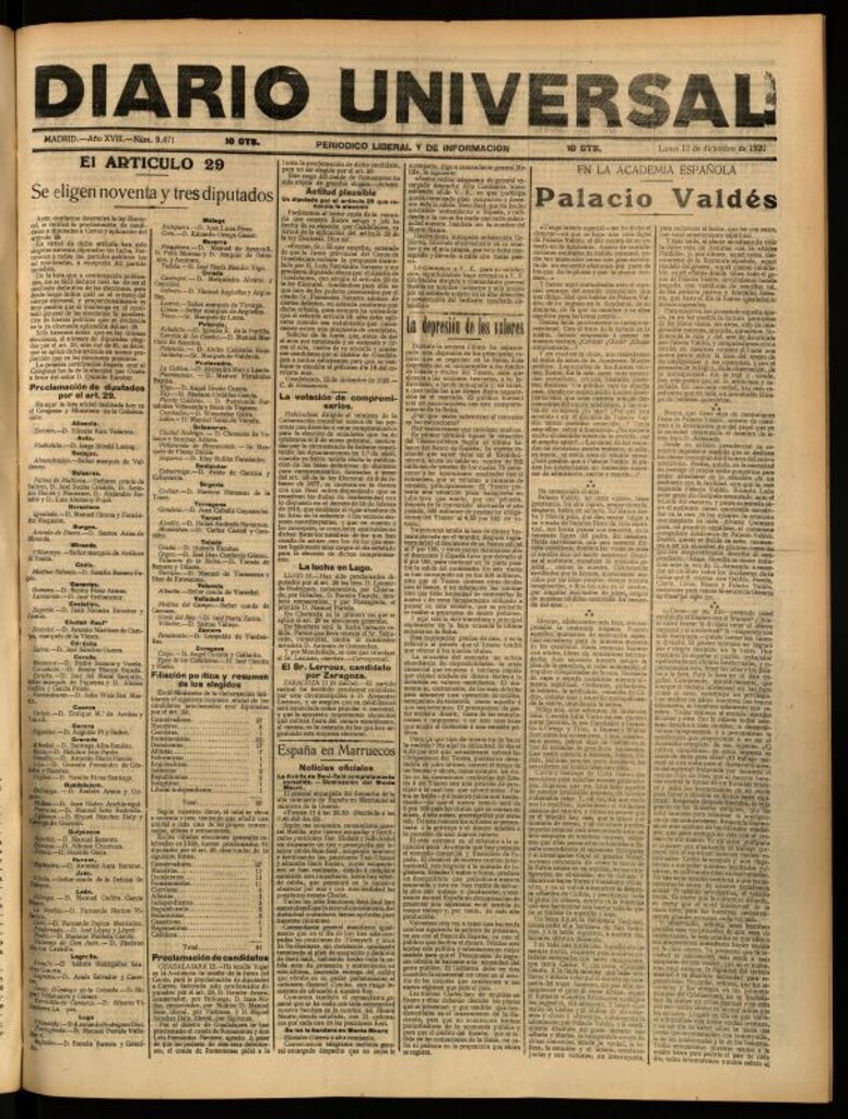 Miniatura de Diario Universal del 13 de diciembre de 1920