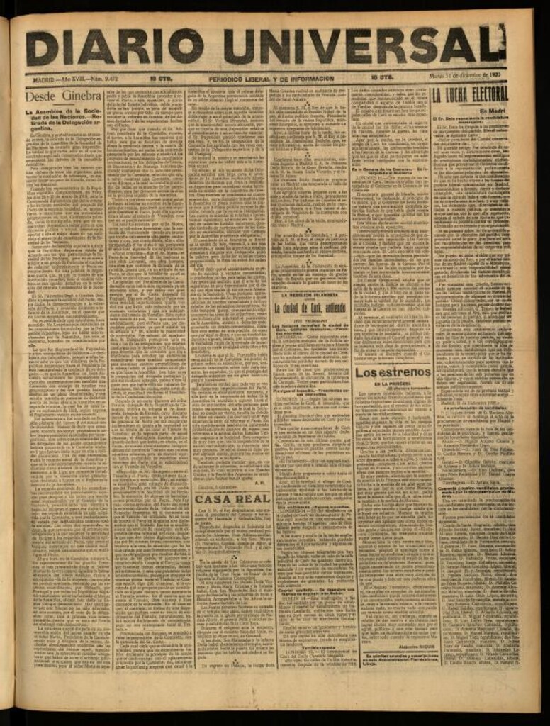 Miniatura de Diario Universal del 14 de diciembre de 1920