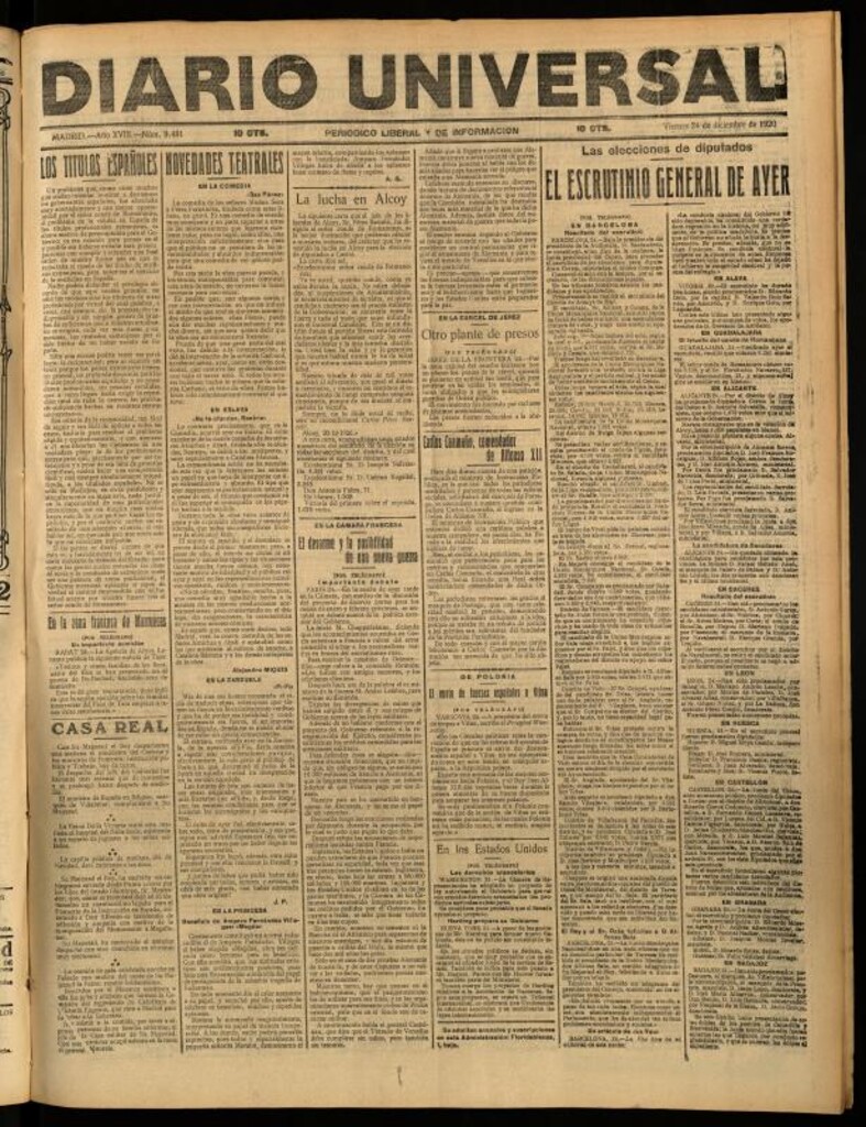Miniatura de Diario Universal del 24 de diciembre de 1920