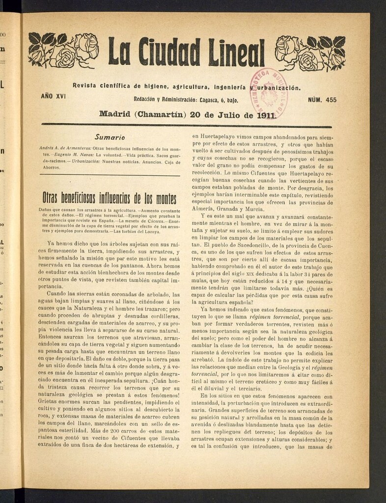 Miniatura de La Ciudad Lineal : órgano oficial de la Compañía Madrileña de Urbanización del 20 de julio de 1911