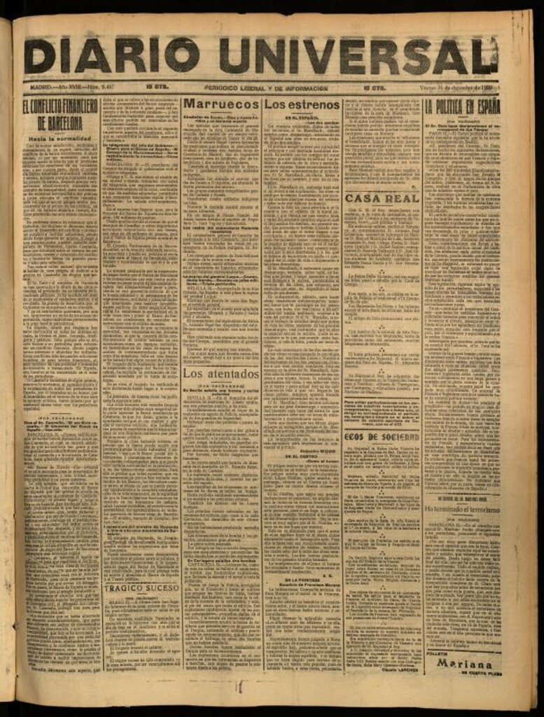 Miniatura de Diario Universal del 31 de diciembre de 1920