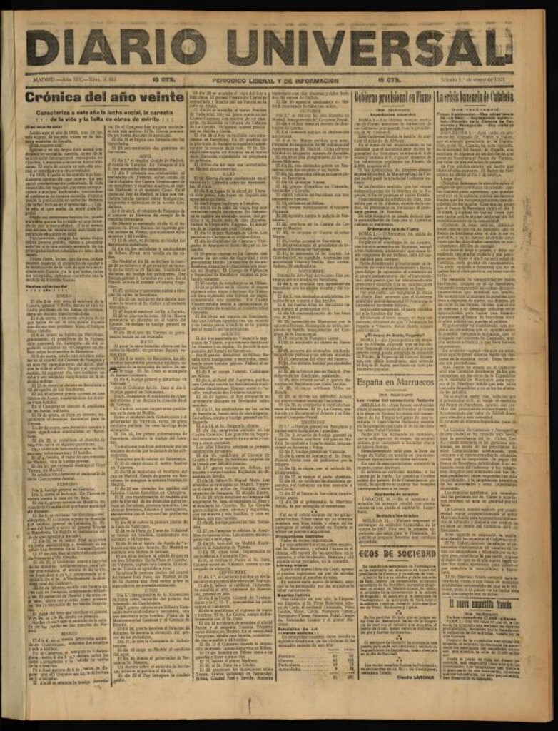Miniatura de Diario Universal del 1 de enero de 1921