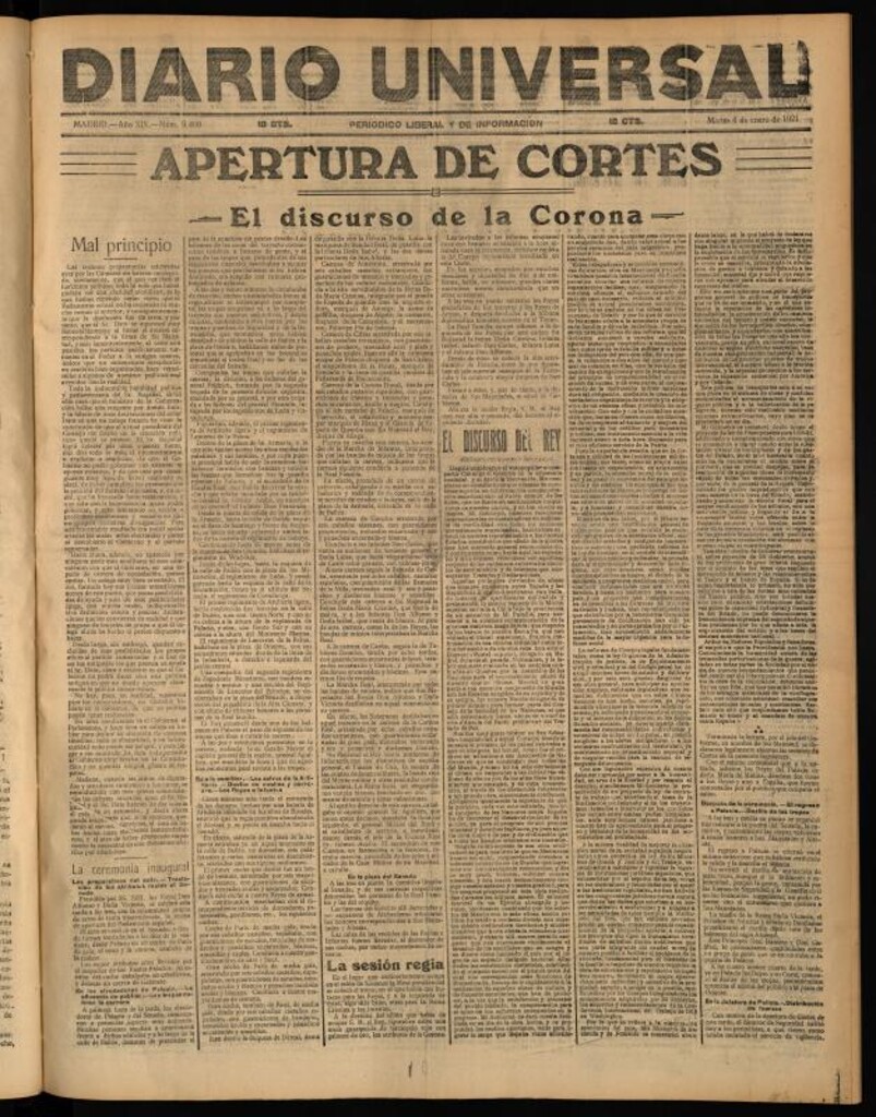 Miniatura de Diario Universal del 4 de enero de 1921