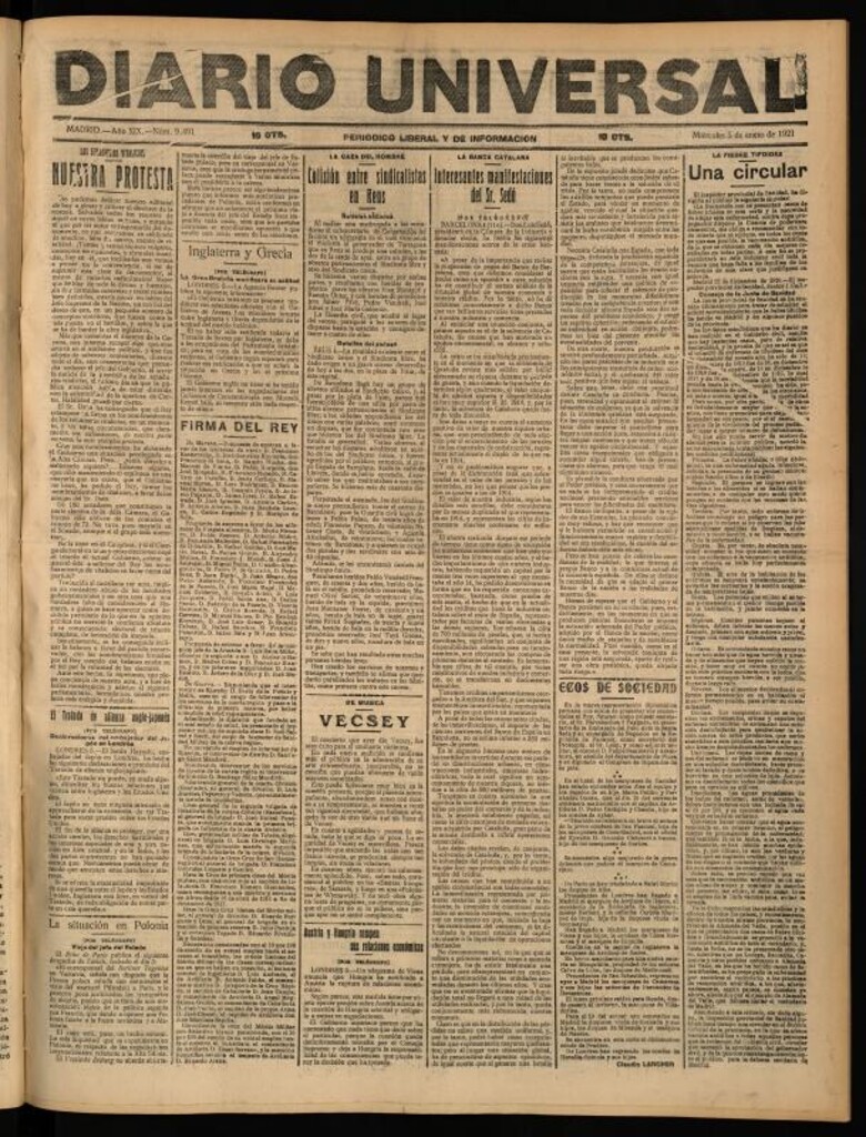 Miniatura de Diario Universal del 5 de enero de 1921