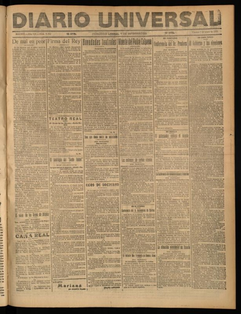 Miniatura de Diario Universal del 7 de enero de 1921