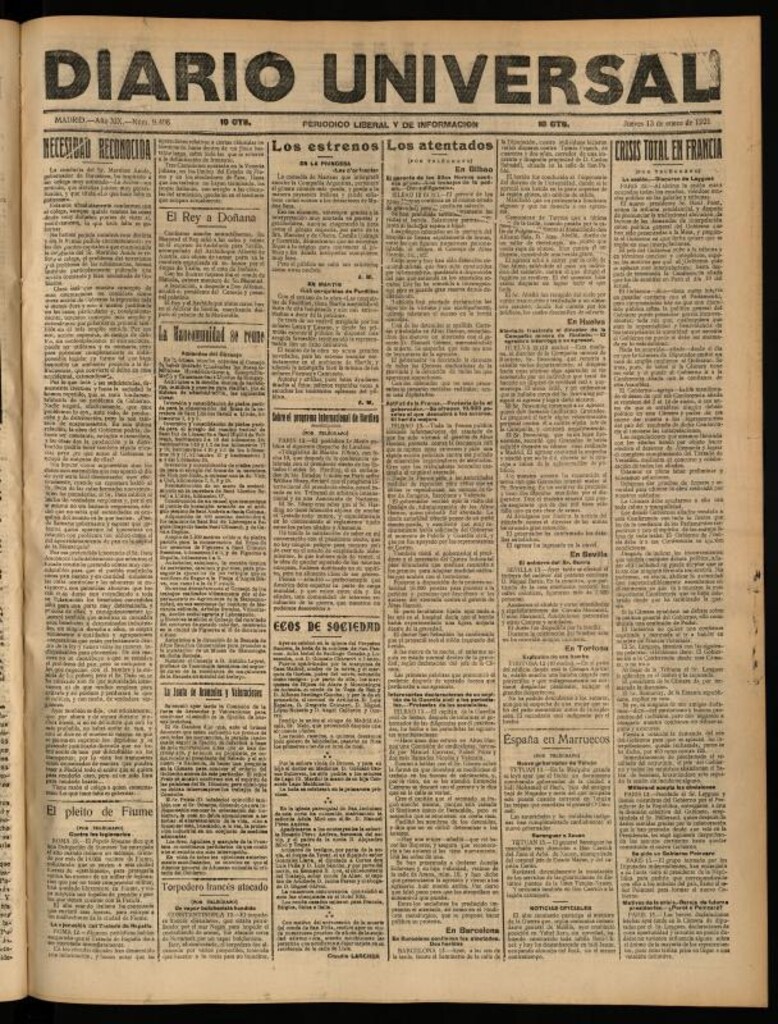 Miniatura de Diario Universal del 13 de enero de 1921