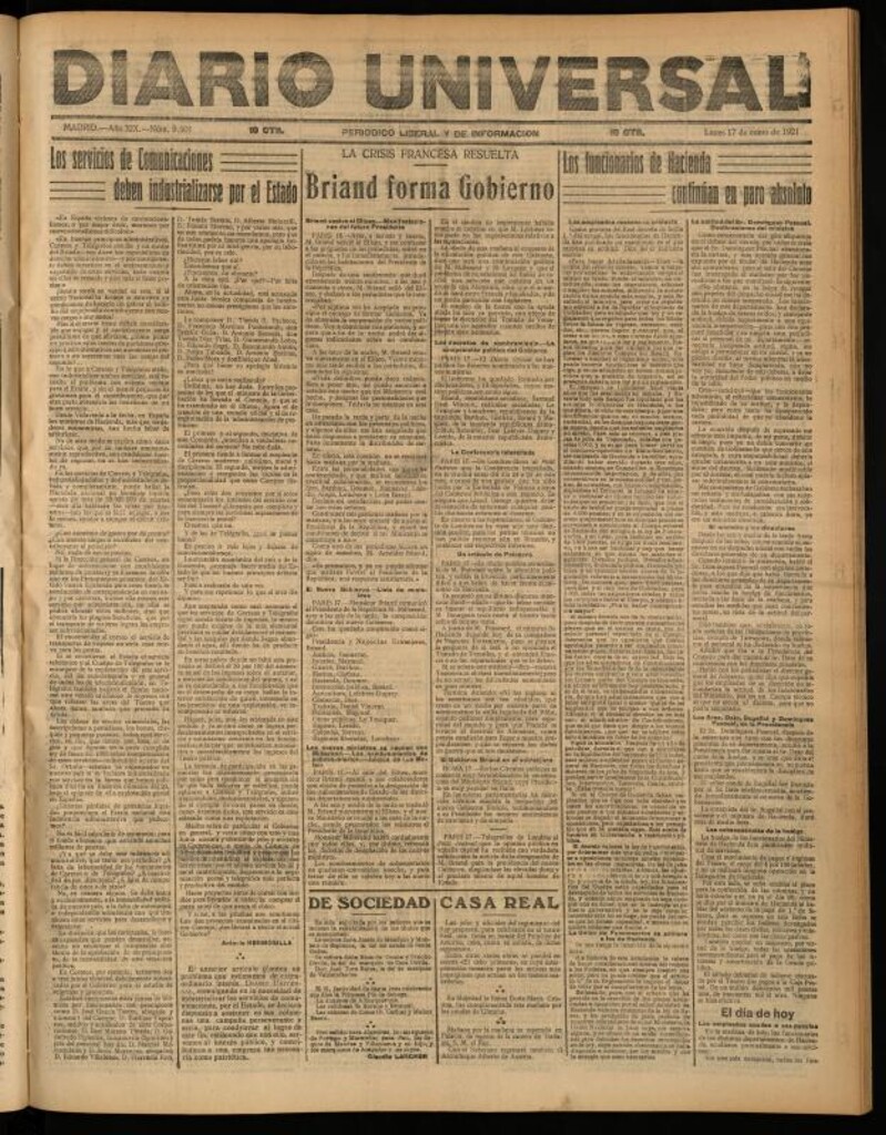 Miniatura de Diario Universal del 17 de enero de 1921