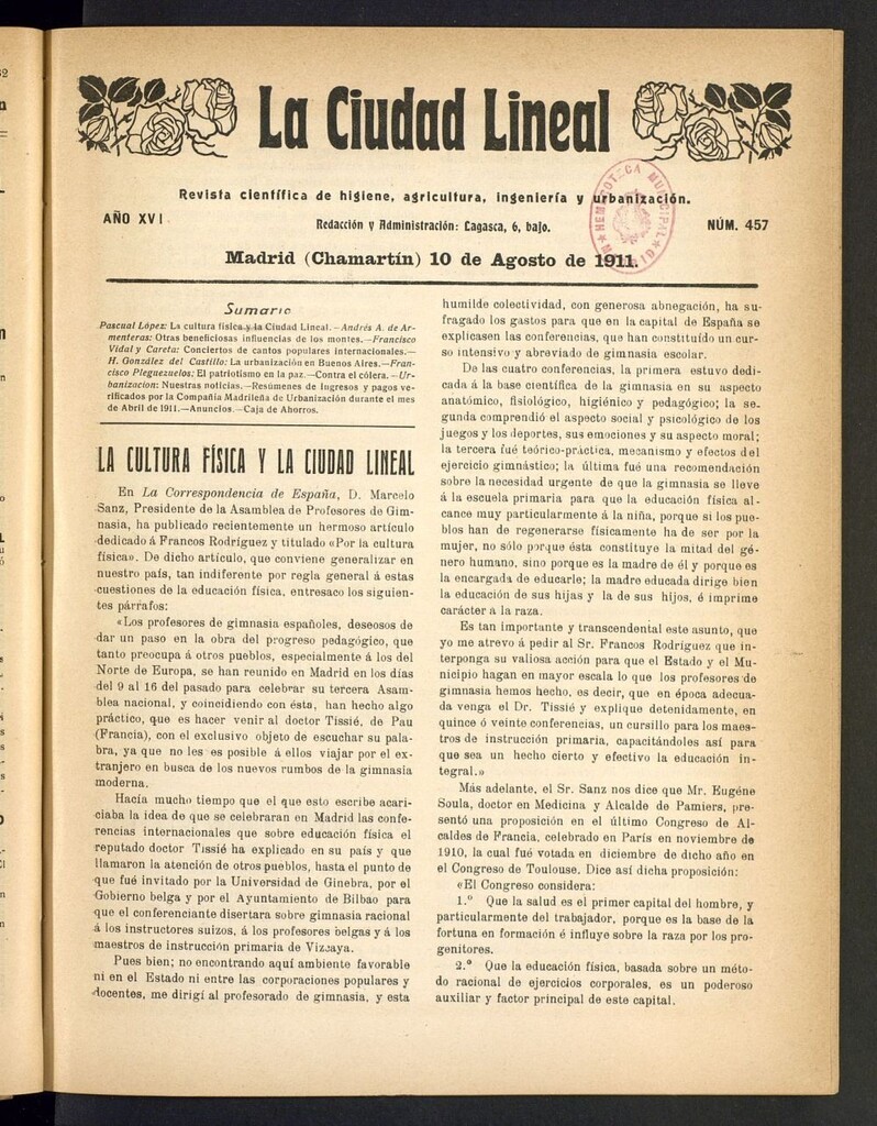 Miniatura de La Ciudad Lineal : órgano oficial de la Compañía Madrileña de Urbanización del 10 de agosto de 1911