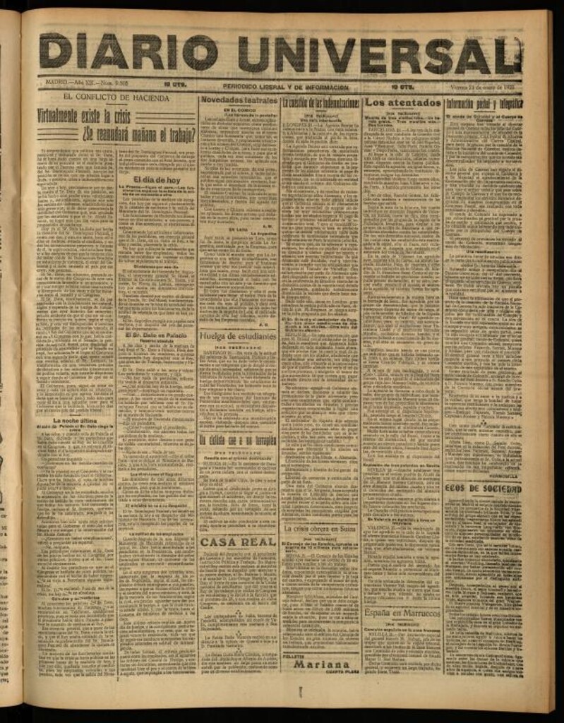 Miniatura de Diario Universal del 21 de enero de 1921