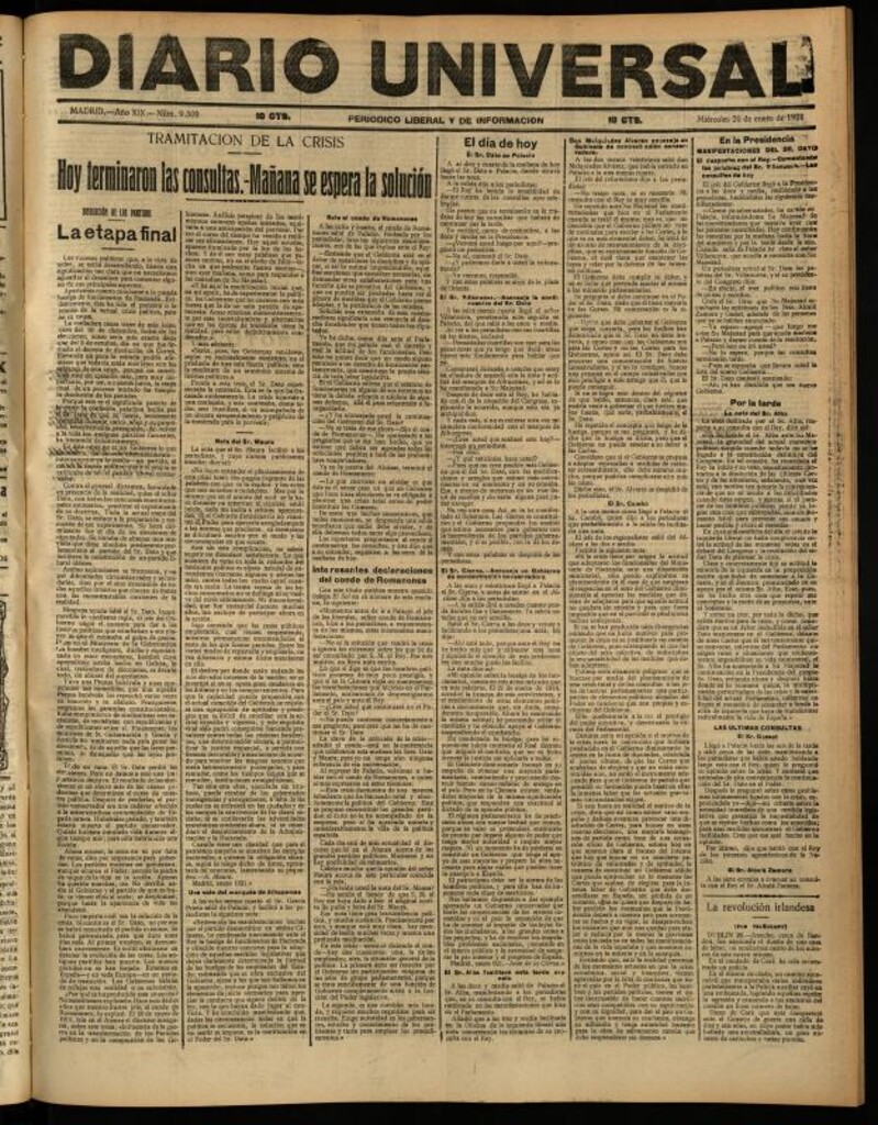 Miniatura de Diario Universal del 26 de enero de 1921
