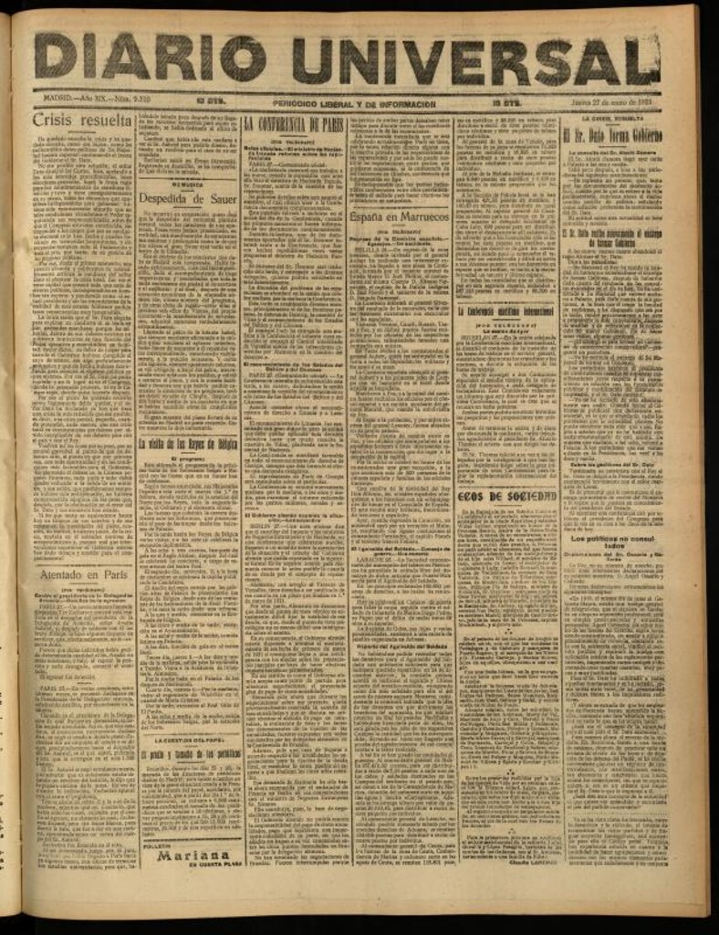 Miniatura de Diario Universal del 27 de enero de 1921