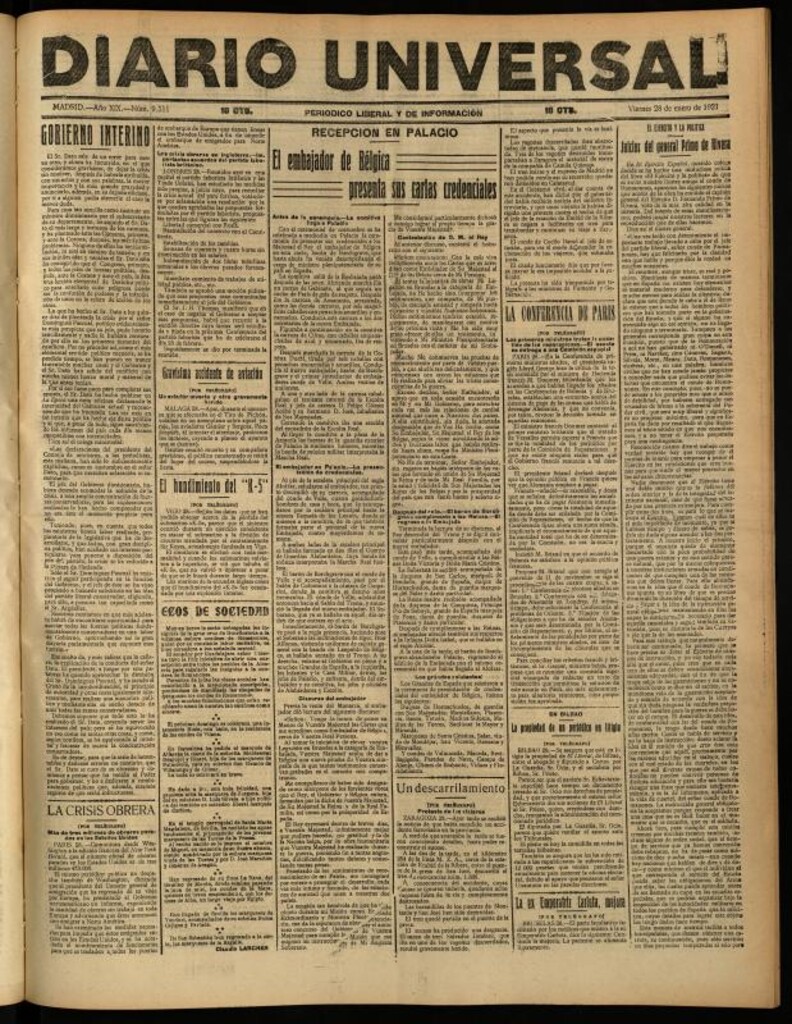 Miniatura de Diario Universal del 28 de enero de 1921