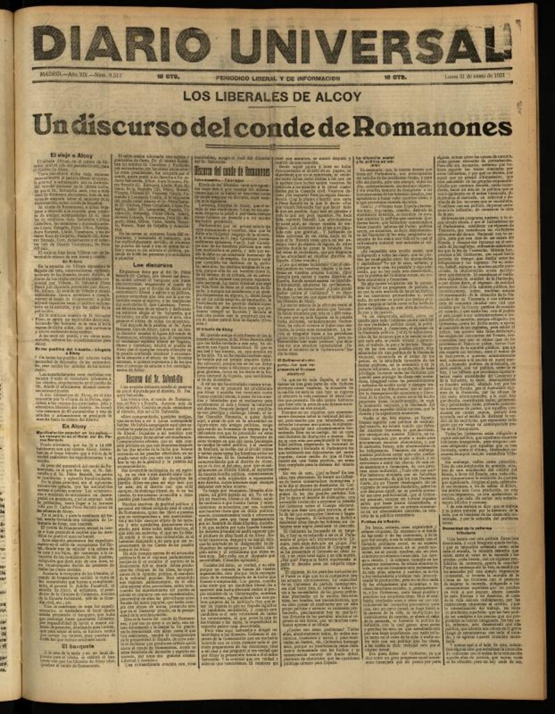 Miniatura de Diario Universal del 31 de enero de 1921