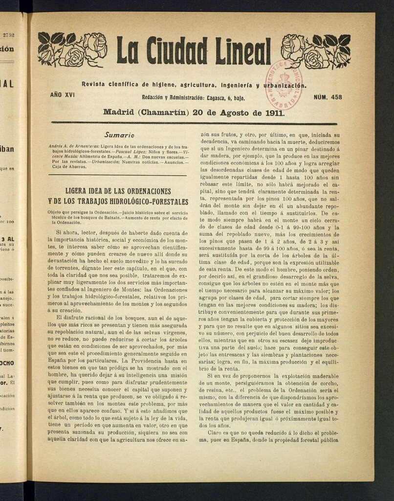 Miniatura de La Ciudad Lineal : órgano oficial de la Compañía Madrileña de Urbanización del 20 de agosto de 1911