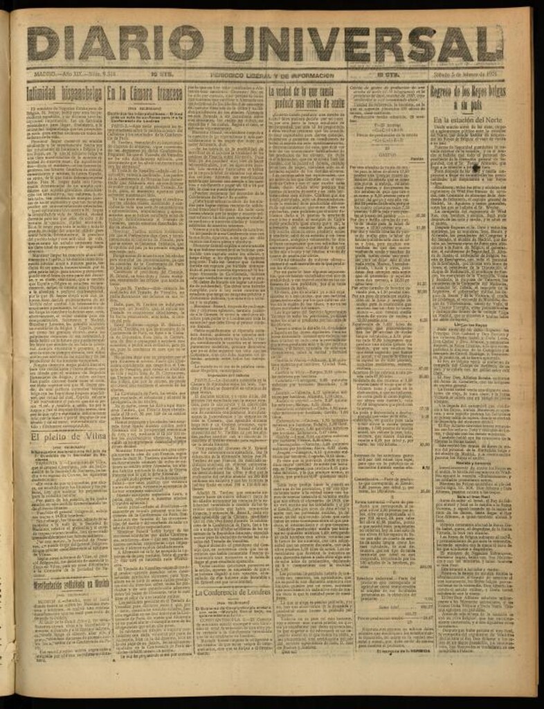 Miniatura de Diario Universal del 5 de febrero de 1921