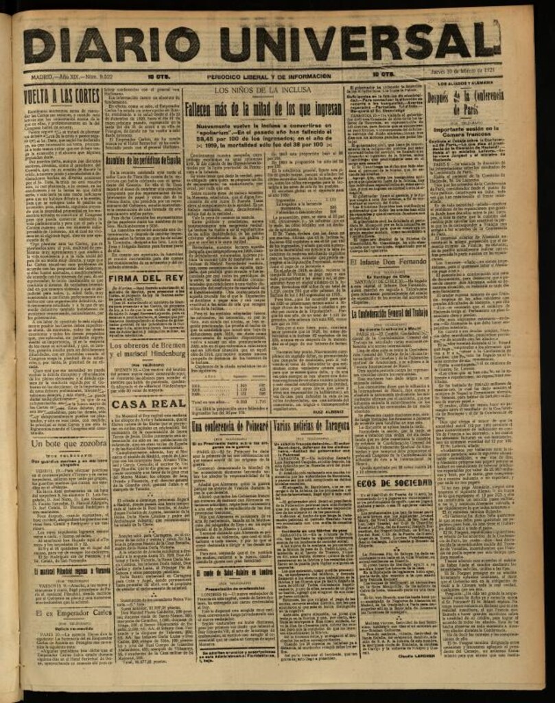 Miniatura de Diario Universal del 10 de febrero de 1921