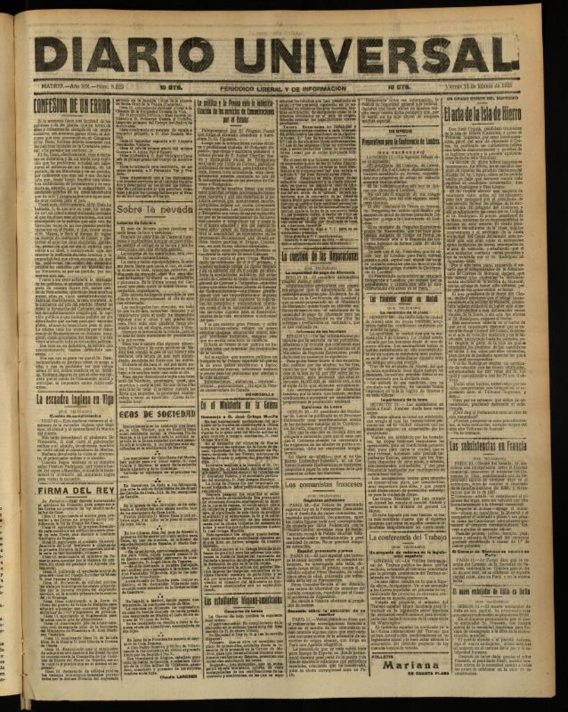 Miniatura de Diario Universal del 11 de febrero de 1921