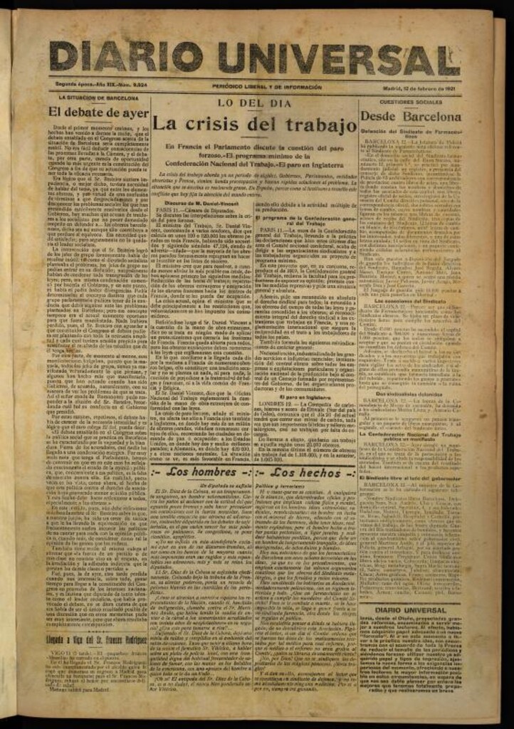 Miniatura de Diario Universal del 12 de febrero de 1921