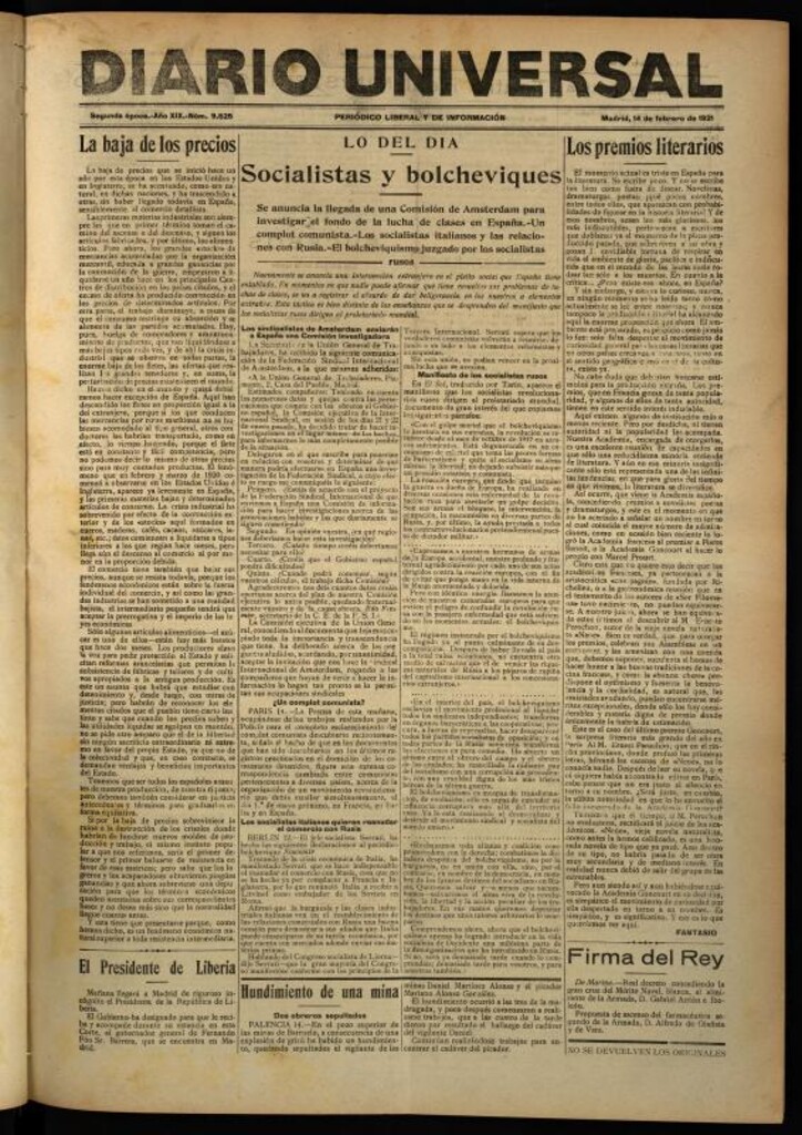 Miniatura de Diario Universal del 14 de febrero de 1921