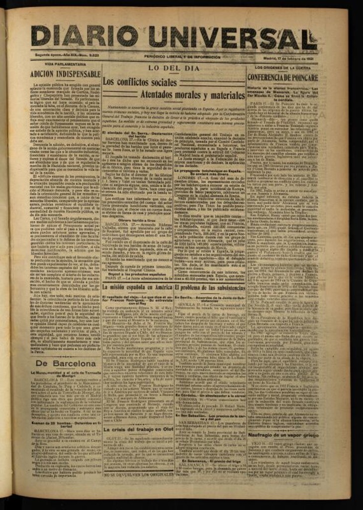 Miniatura de Diario Universal del 17 de febrero de 1921