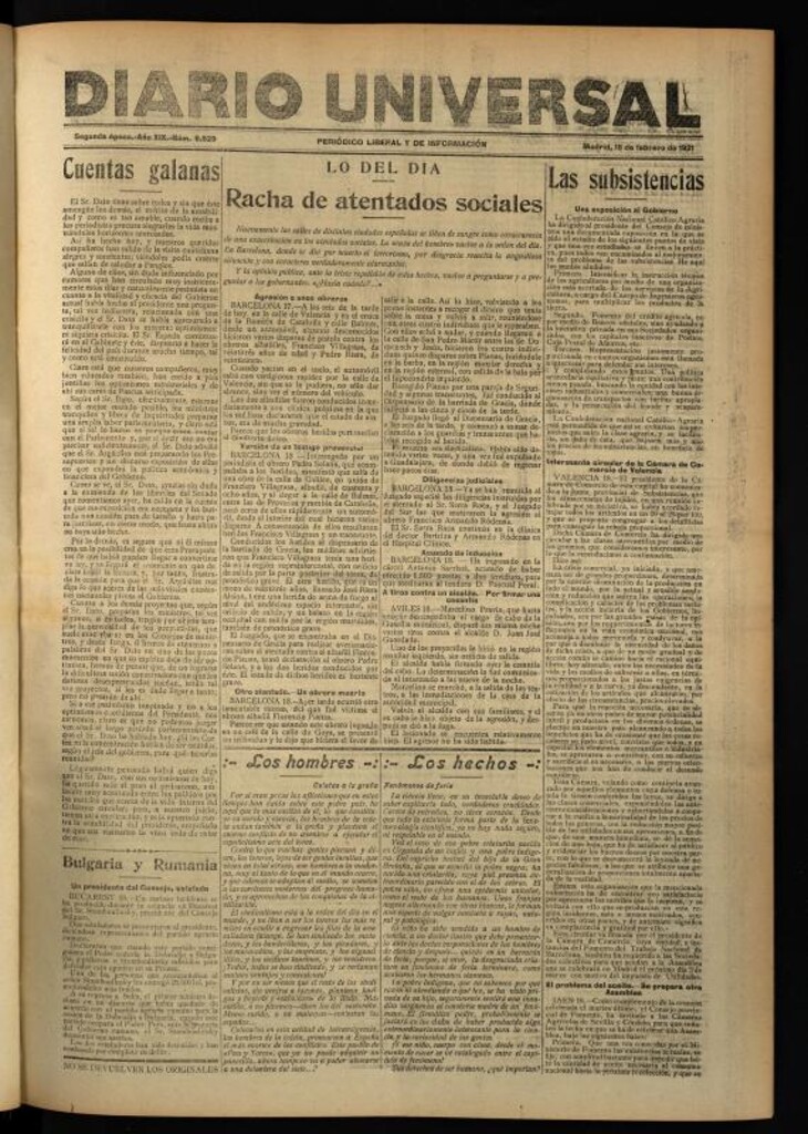 Miniatura de Diario Universal del 18 de febrero de 1921