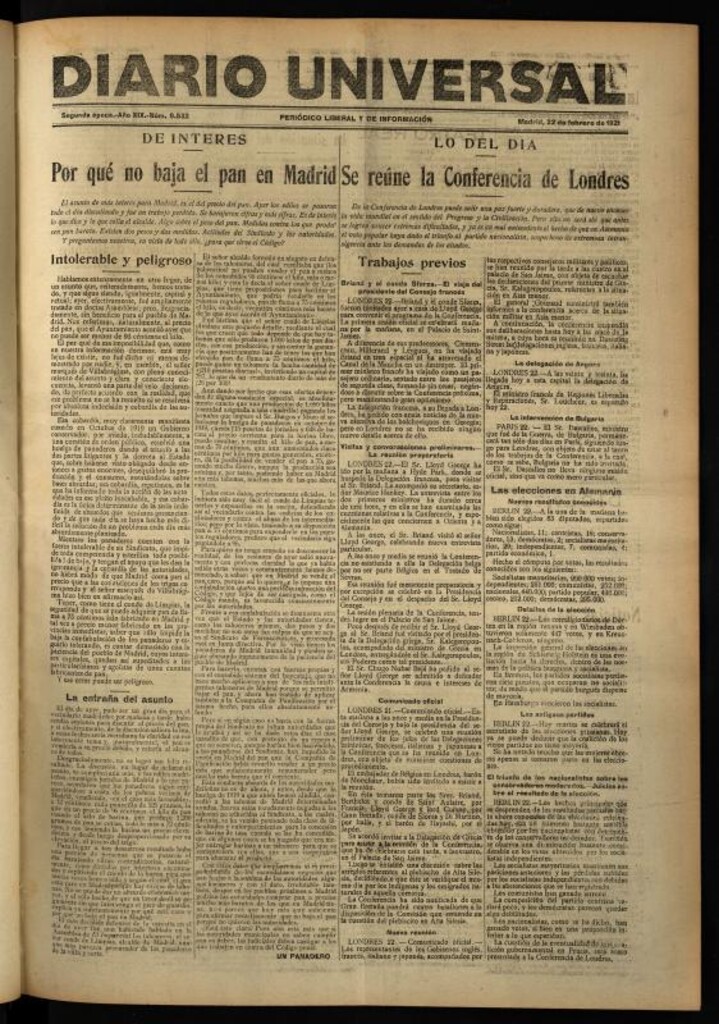 Miniatura de Diario Universal del 22 de febrero de 1921