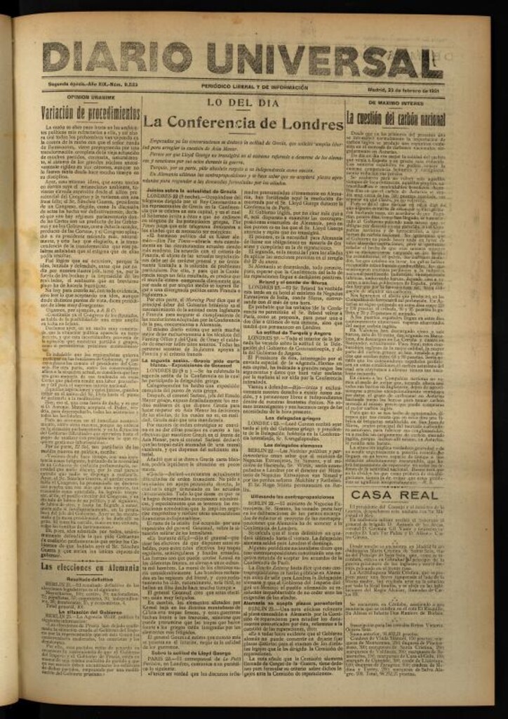 Miniatura de Diario Universal del 23 de febrero de 1921
