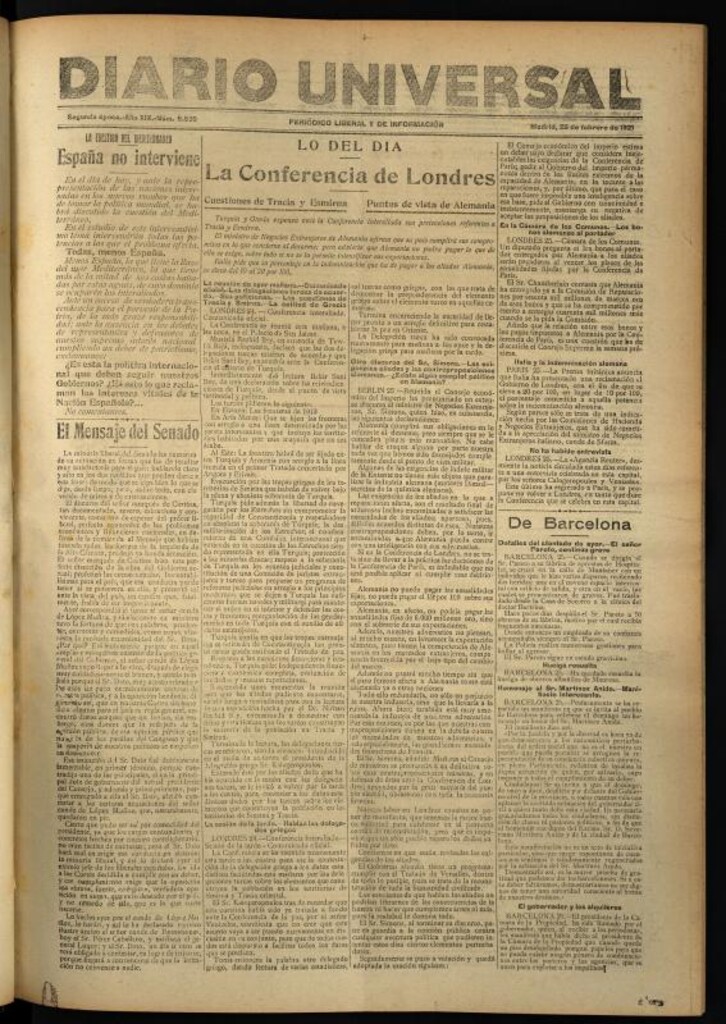 Miniatura de Diario Universal del 25 de febrero de 1921
