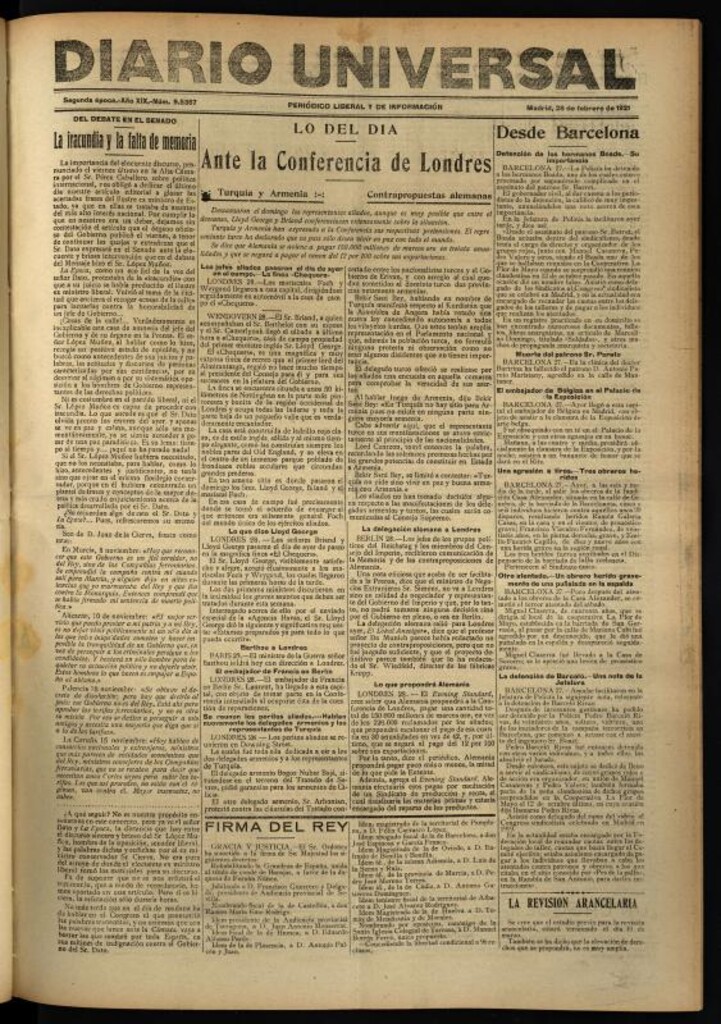 Miniatura de Diario Universal del 28 de febrero de 1921