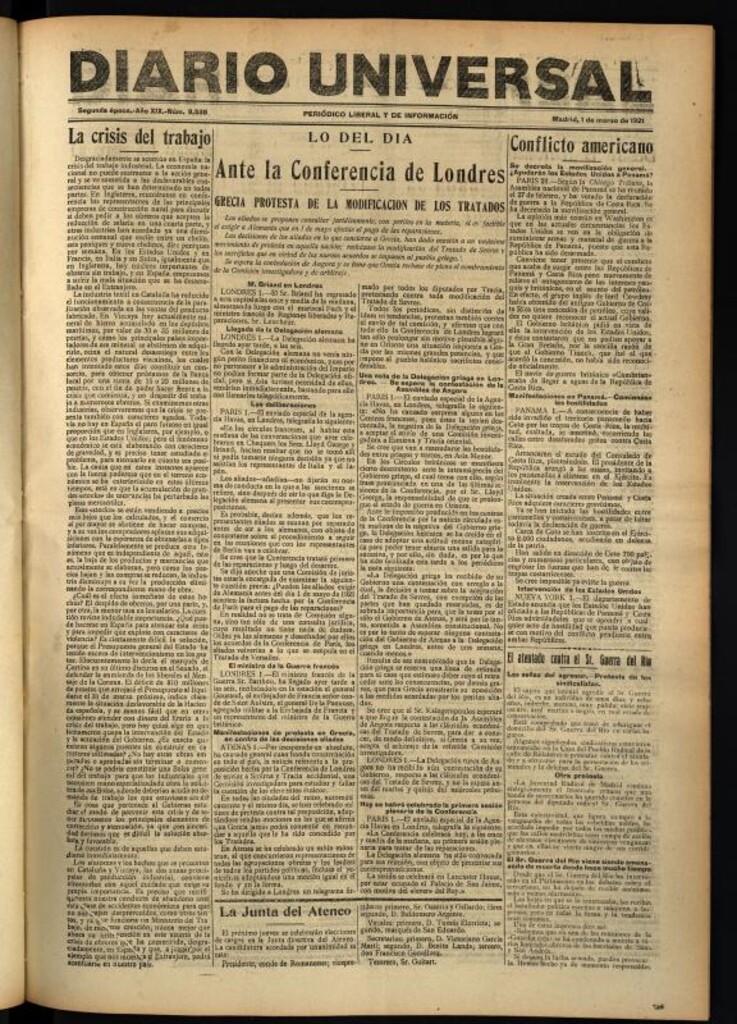 Miniatura de Diario Universal del 1 de marzo de 1921