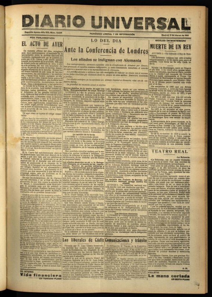 Miniatura de Diario Universal del 2 de marzo de 1921