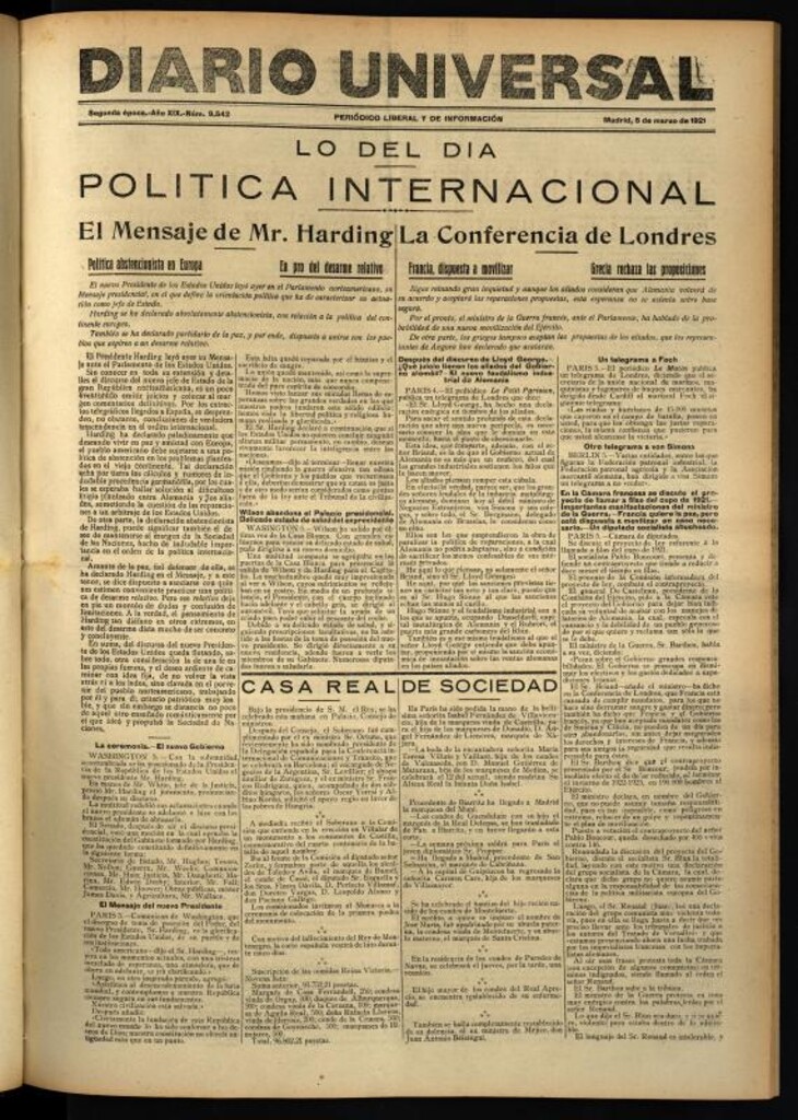 Miniatura de Diario Universal del 5 de marzo de 1921