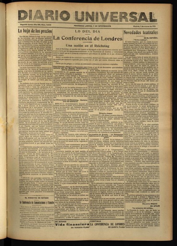 Miniatura de Diario Universal del 7 de marzo de 1921