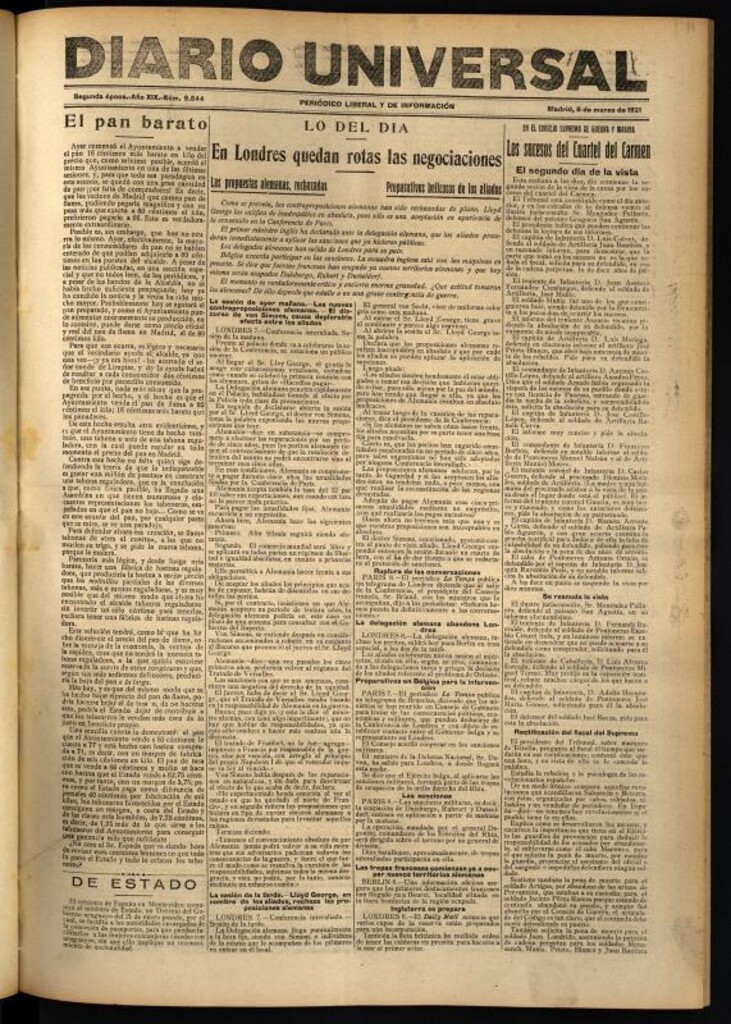 Miniatura de Diario Universal del 8 de marzo de 1921
