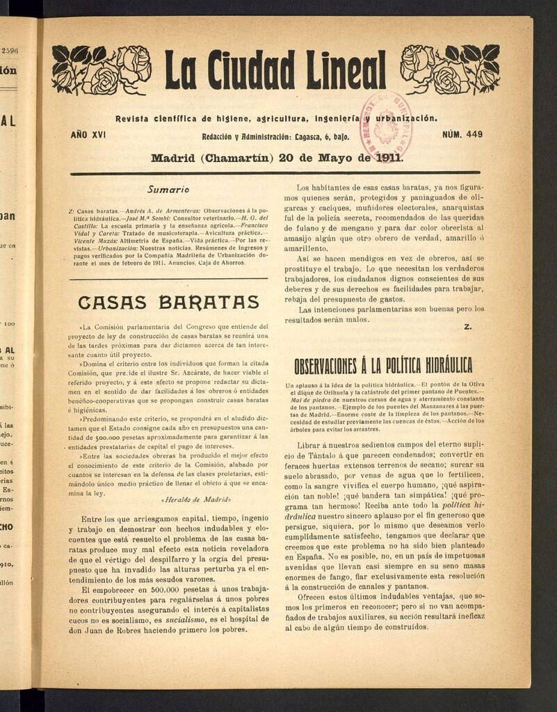 Miniatura de La Ciudad Lineal : órgano oficial de la Compañía Madrileña de Urbanización del 20 de mayo de 1911