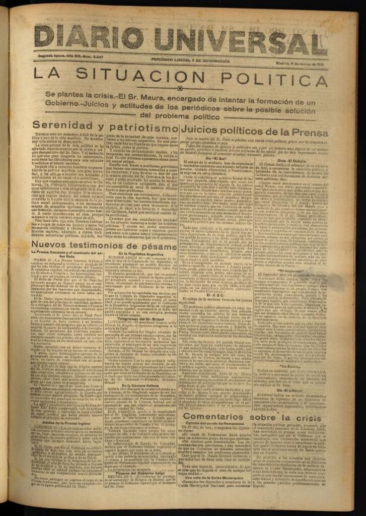 Miniatura de Diario Universal del 11 de marzo de 1921