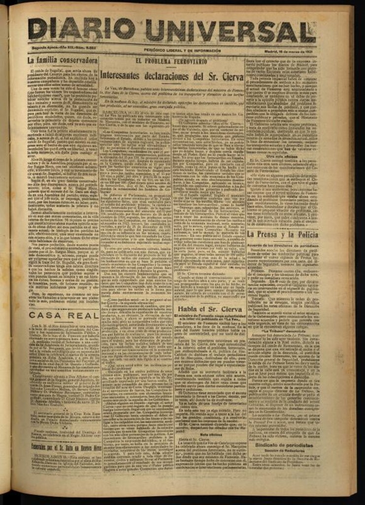 Miniatura de Diario Universal del 18 de marzo de 1921