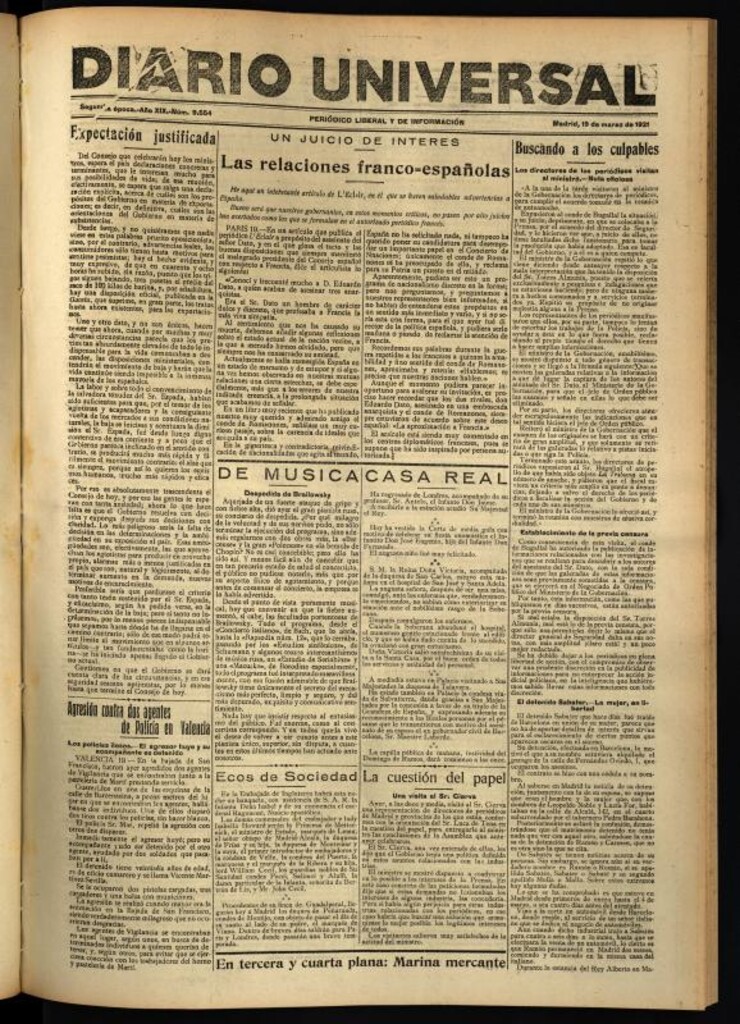 Miniatura de Diario Universal del 19 de marzo de 1921