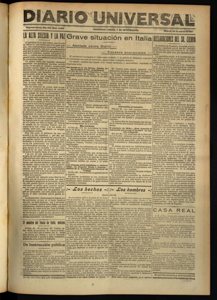 Miniatura de Diario Universal del 26 de marzo de 1921