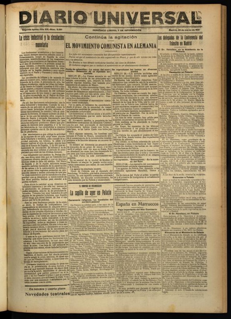 Miniatura de Diario Universal del 28 de marzo de 1921