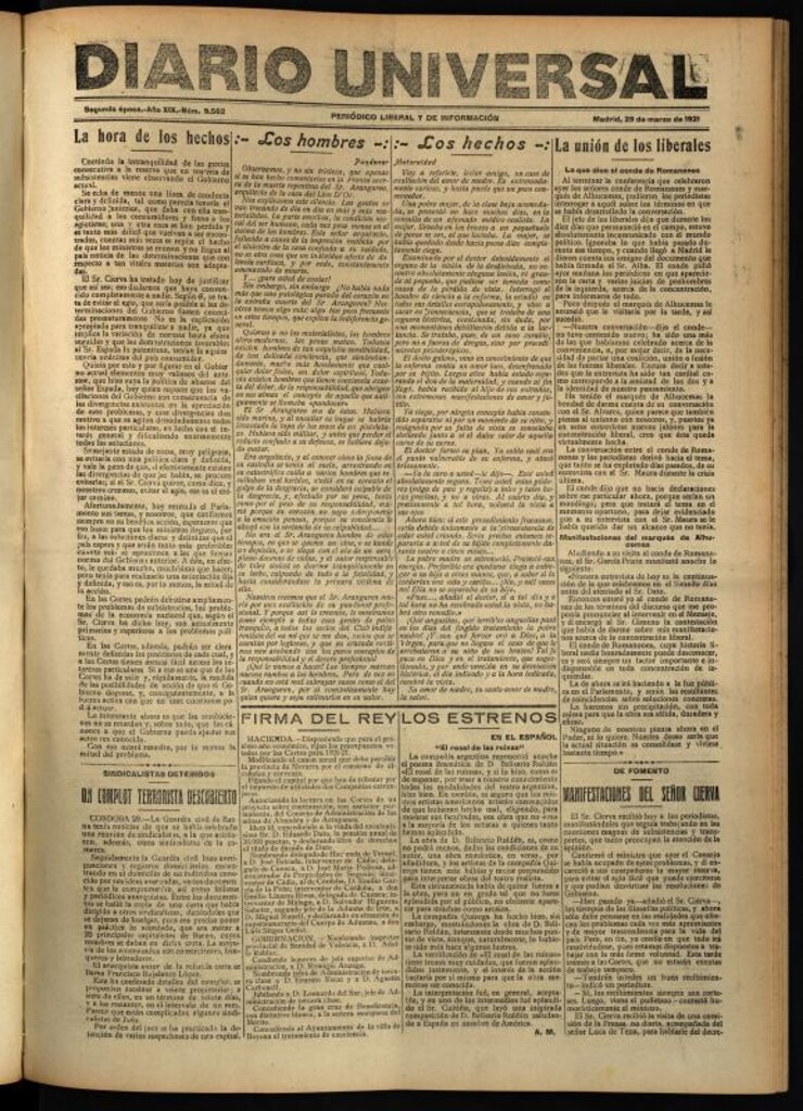 Miniatura de Diario Universal del 29 de marzo de 1921