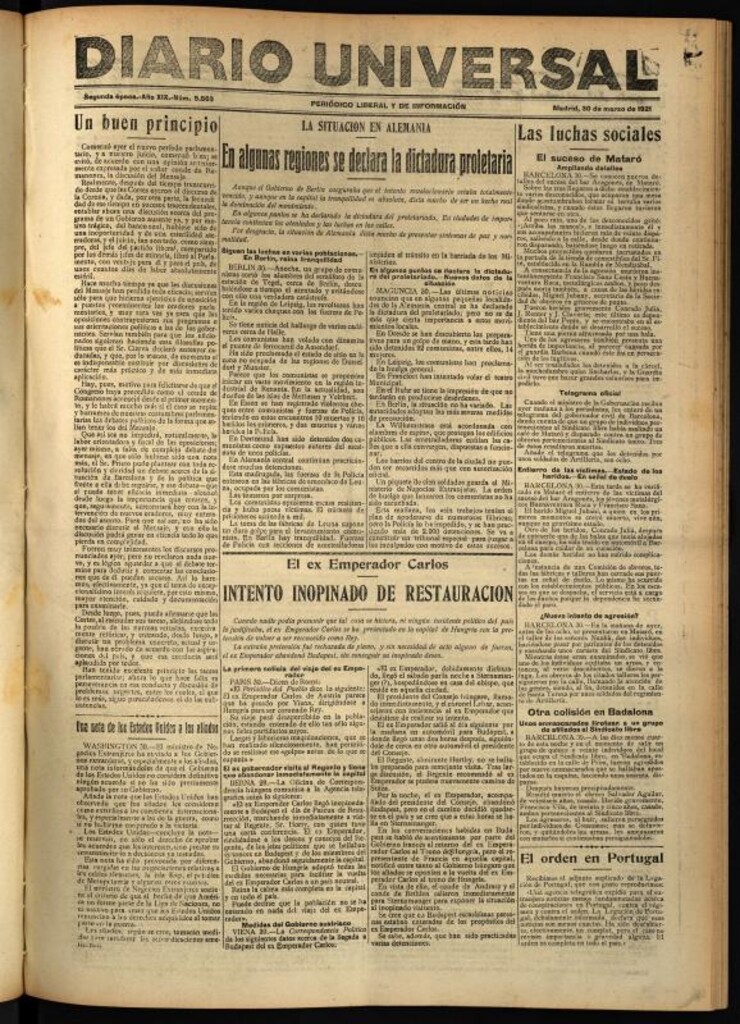 Miniatura de Diario Universal del 30 de marzo de 1921