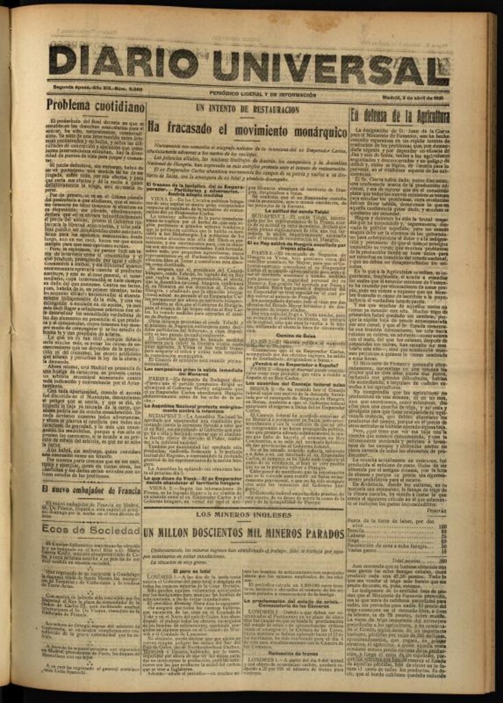Miniatura de Diario Universal del 2 de abril de 1921