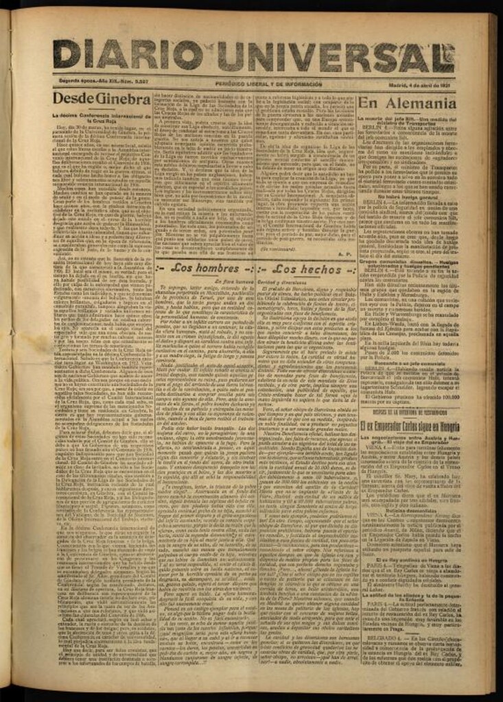 Miniatura de Diario Universal del 4 de abril de 1921