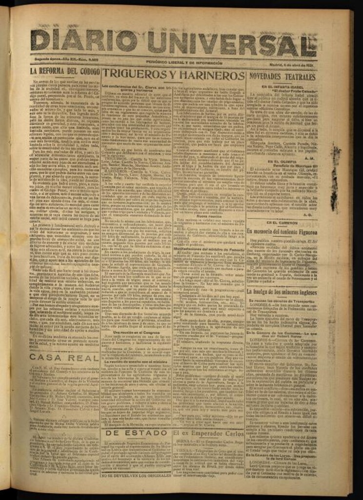 Miniatura de Diario Universal del 6 de abril de 1921
